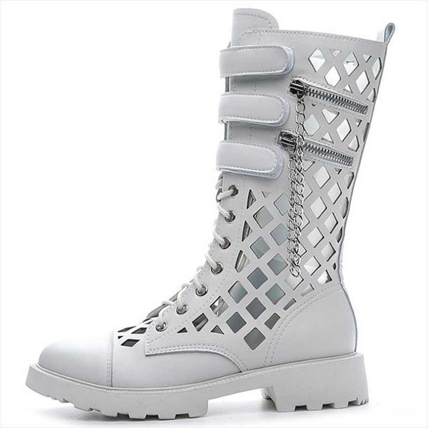 

boots big size women's shoes 2021 autumn hollow hole street personality punk cool low heel female breathable botas, Black
