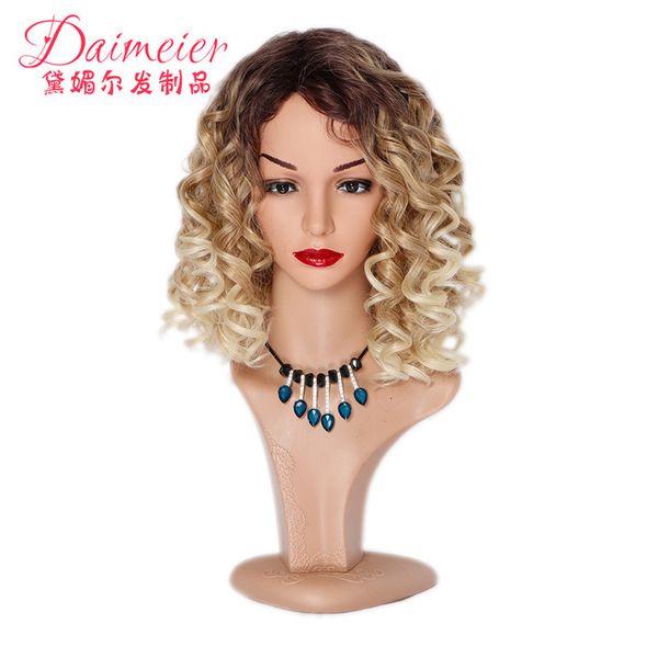 

curly chemical small fiber head gradient short wig cover, Black;brown