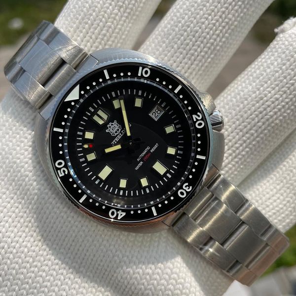 

wristwatches steeldive 2021 arrival sd1970t 44mm stainles steel case automatic pt5000 movement 20atm men dive watch with ceramic bezel, Slivery;brown