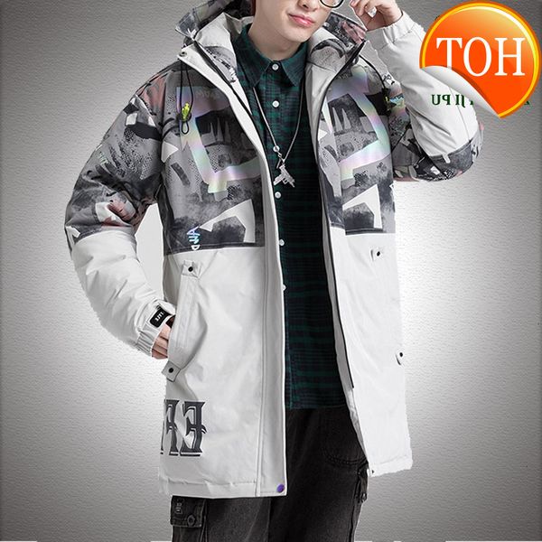 

hooded down jacket men winter thick keep warm mid-length couple overcoats casual loose solid color mens white duck jackets, Black