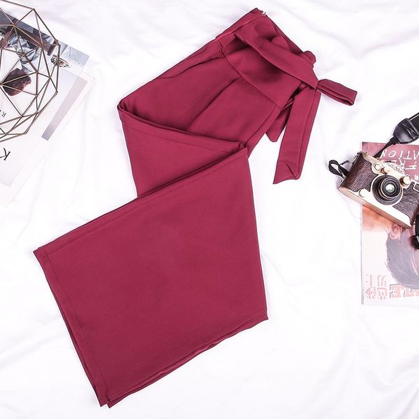 

women's pants & capris 2021 loose solid red color wide leg straight casual women trousers high waist, Black;white