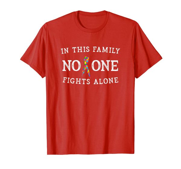 

in this family no one fights alone autism awareness support t-shirt, White;black