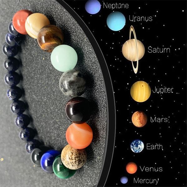 

couple eight planets natural stone bracelet lovers healing universe galaxy beads for men mixed colors bracelets for women, Black