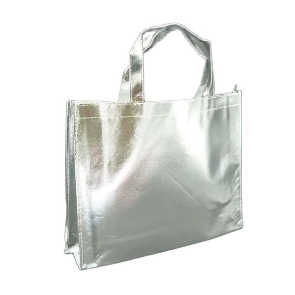 

gift wrap sample shopping silver metallic laminated non woven tote bag handled style holographic bags customized logo printing