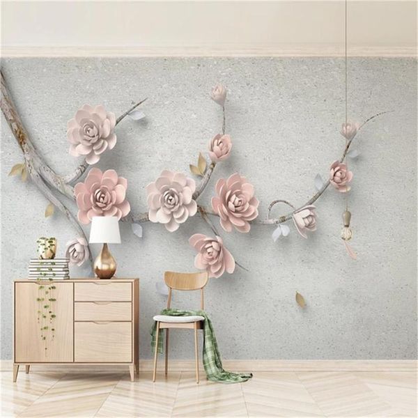 

wallpapers wallpaper for kitchen beautiful pink 3d embossed flower tree branch tv background wall silk mural