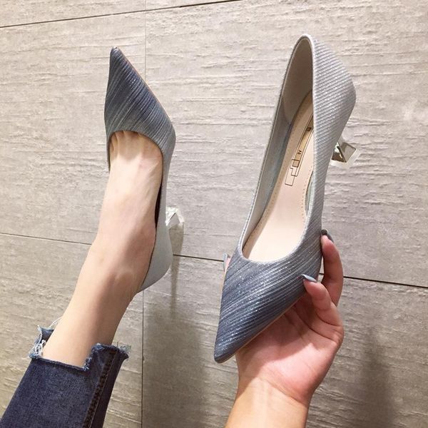 

dress shoes pumps women high heels female style shallow mouth thin pointed toe solid color fashion, Black
