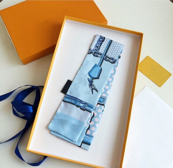 

new luxury designer design woman's scarf, fashion letter handbag scarves, neckties, hair bundles , 100%silk material wraps size:8*120cm, Blue;gray