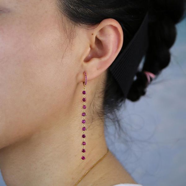 

other cute 100% 925 sterling silver minimal chain earring delicate fashion bling cz long tassel colorful stone for women, Golden;silver