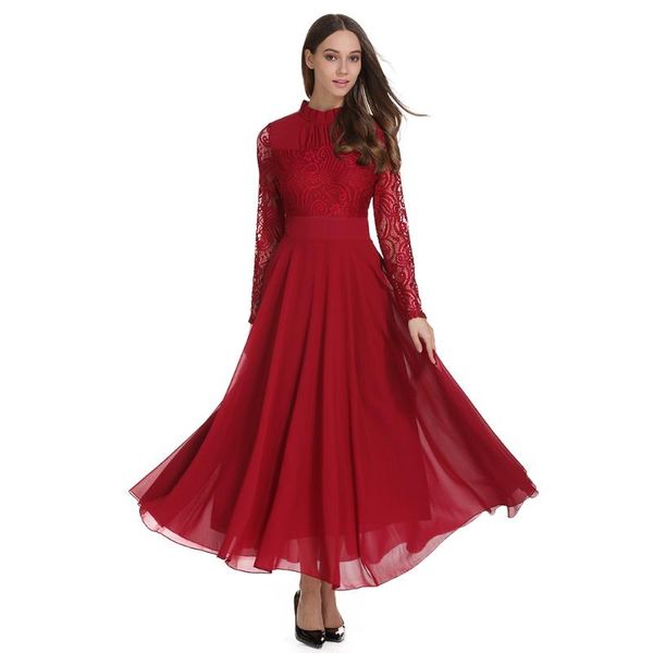 

casual dresses large size long ladies elegant retro lace party dress sleeve catwalk, Black;gray