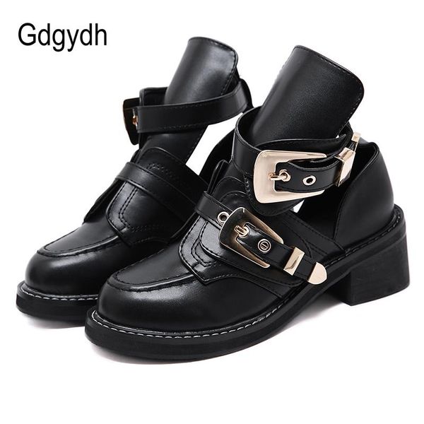 

dress shoes gdgydh metal buckle women pumps square heel female single round toe platform gothic snake skin patent, Black