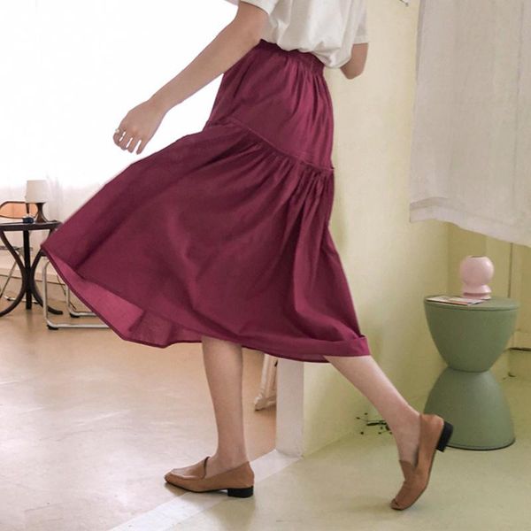 

skirts 2021 vintage summer women high waist solid cotton spring skirt saia female beach maxi long jupe faldas, Black