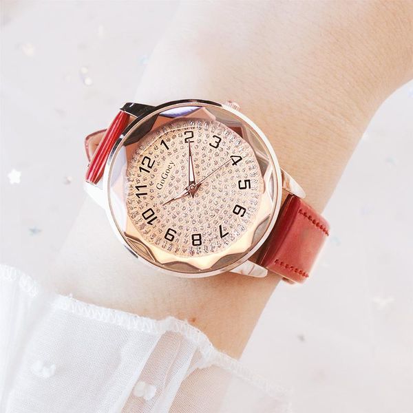 

gogoey brand montre femme luxury women watch diamond leather ladies female clock relogio feminino wristwatches, Slivery;brown