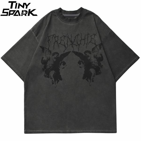 Hip Hop Streetwear Oversize T-Shirt Männer Angel Dark Print T-shirt Harajuku Baumwolle Lose T-shirt Sommer Kurzarm Tops Tees 210716