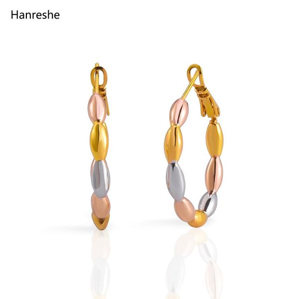 

hoop & huggie hanreshe copper earrings classic jewelry weddings exquisite pretty statement round 585 rose gold earring women gift, Golden;silver