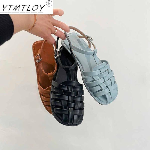 

sandals fashion ladies hollow summer flat heel women casual sewing plaid zapatos de mujer, Black