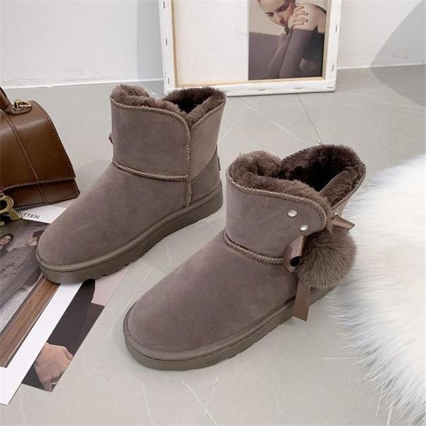 

boots snow women's suede 2021 autumn and winter korean wool ball flat bottom plush anti slip one foot warm cotton shoes, Black