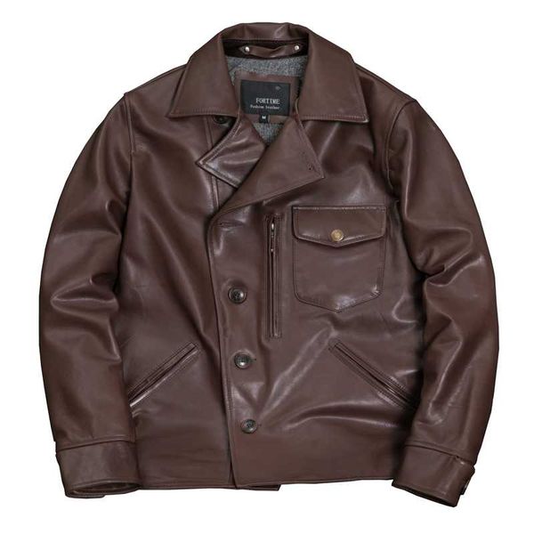 

men's leather & faux autumn/winter genuine cowhide maroon jacket fashion slim-fit motorcycle coat large size2xl, Black