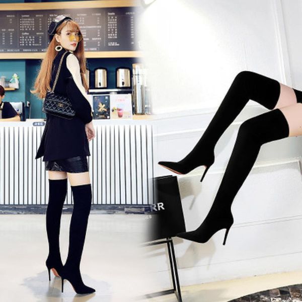 

boots fashion women winter over the knee black stretch fabric female high ladies warm b9oe