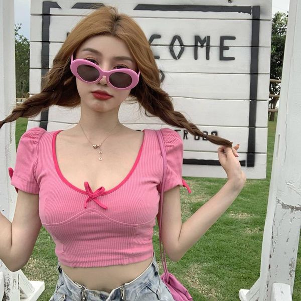 

women's t-shirt short sleeve women summer of 2021 the show thin tall waist brief paragraph girl jacket dressbowknot u brought, White