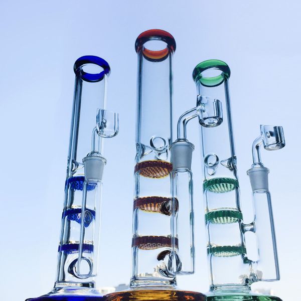 Vidro Heady Tube Straight Bongs Hookahs 10 polegadas 14 Feminino Joint Triple Comble Percolador Água Tubos de Água Catcher Catcher Bong Óleo Dab Rigs