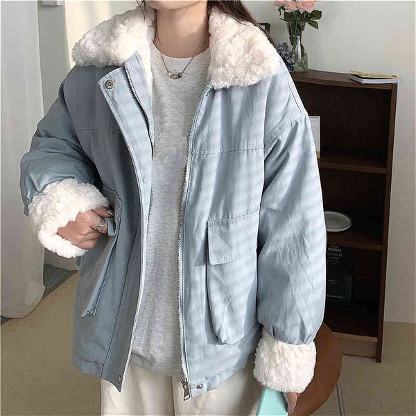 

downs winter puffer jacket for women long sleeve casual button down coat female korean style outerwear elegant fur coats ladies, Black