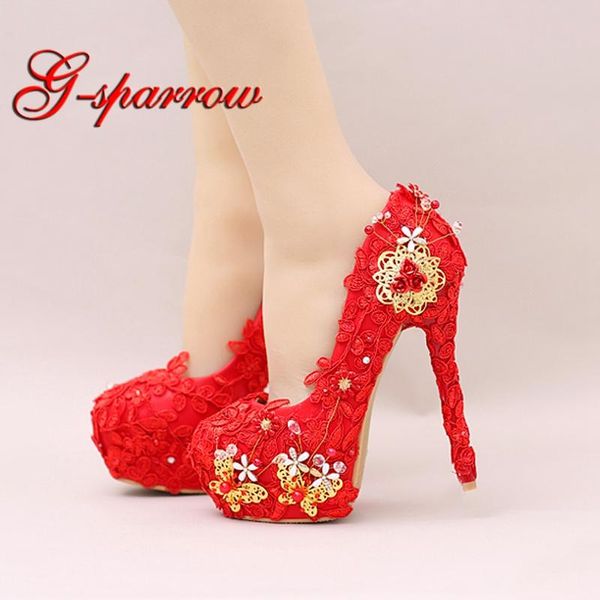 

fashion red lace super high heels bride shoes butterfly flower wedding dress round toe platform party prom pumps, Black