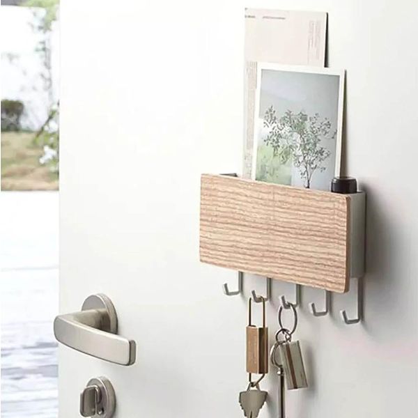 

hooks & rails wall-mounted key rack wooden decorative debris storage punch-stainless steel hook home decoration gift
