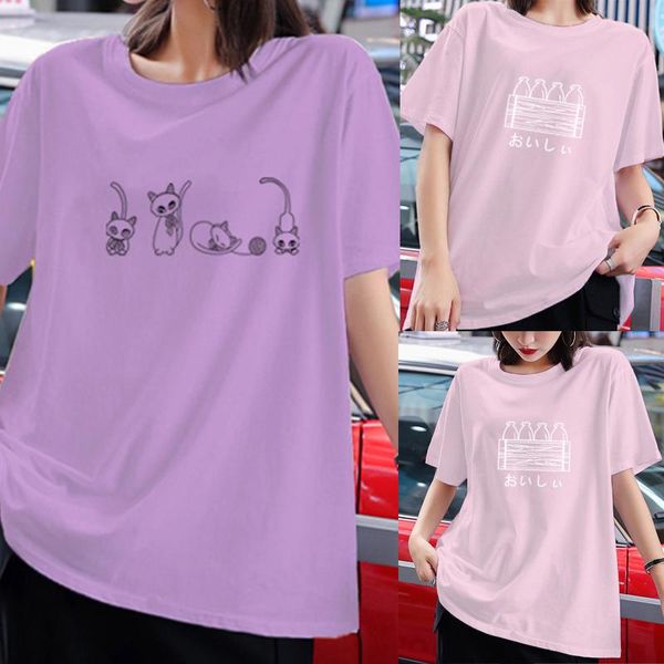 

women's t-shirt fashion women summer loose printed short sleeve o-neck funny female retro print clothing, White