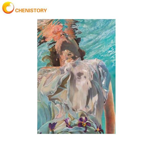 

paintings chenistory oil painting by number swimming woman wall art diy frame picture numbers portrait acrylic canvas for deco