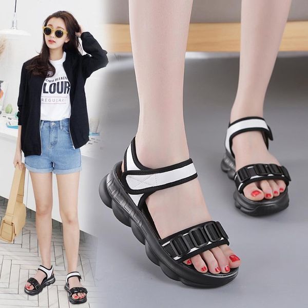 

dress shoes classics concise outdoor sports women sandals ankle strap peep toe thick platform beach ladies summer, Black