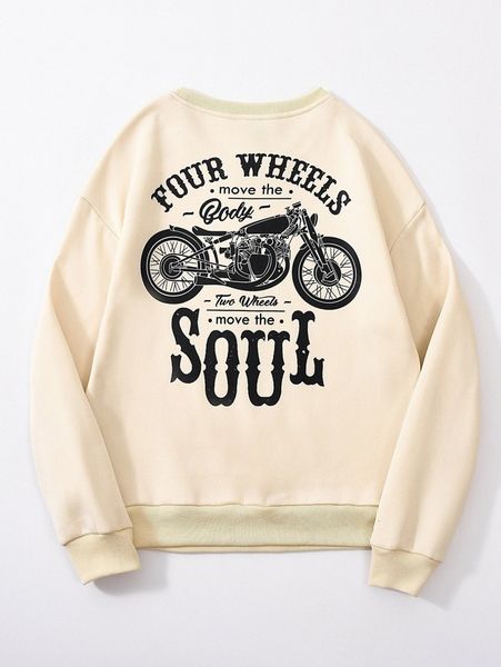 

motorcycle & slogan print drop shoulder sweatshirt k9zm#, White;black