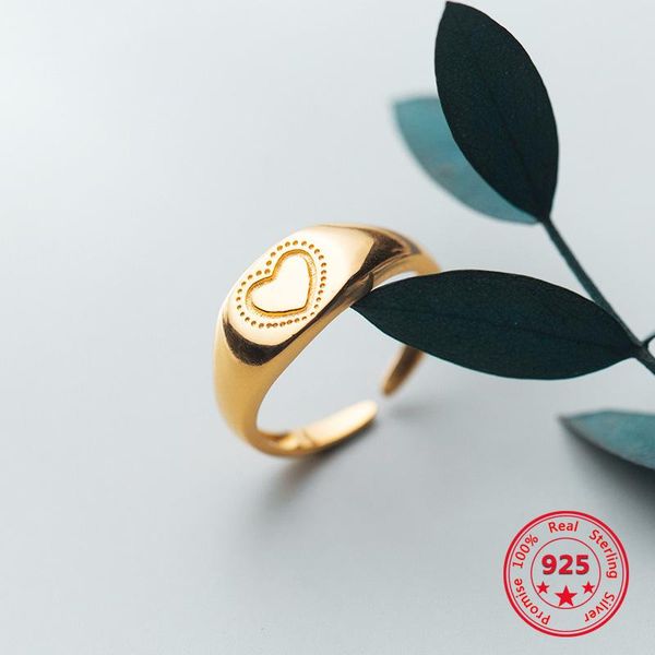 

cluster rings factory price 100% 925 silver fashion minimalism delicate gold plated hollow heart open fine jewelry for female gift, Golden;silver