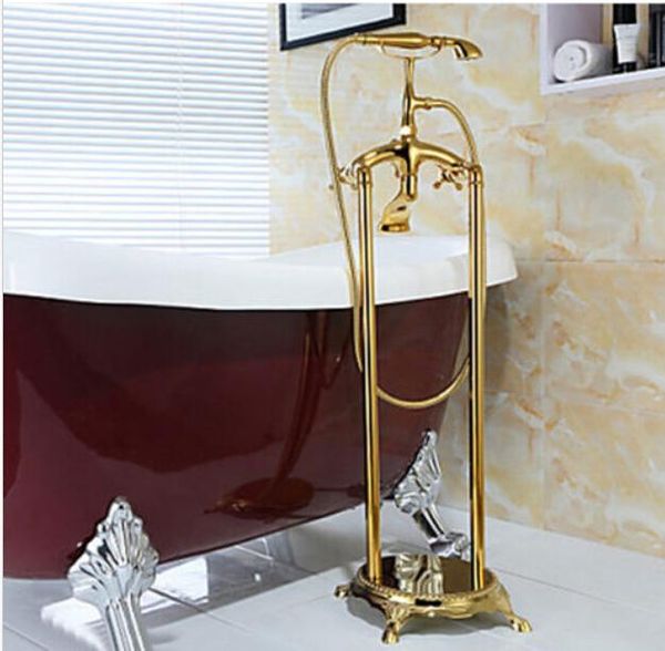 

brass luxury gold plate bathtub faucet floor standing shower tub 2 handle 016 bathroom sets