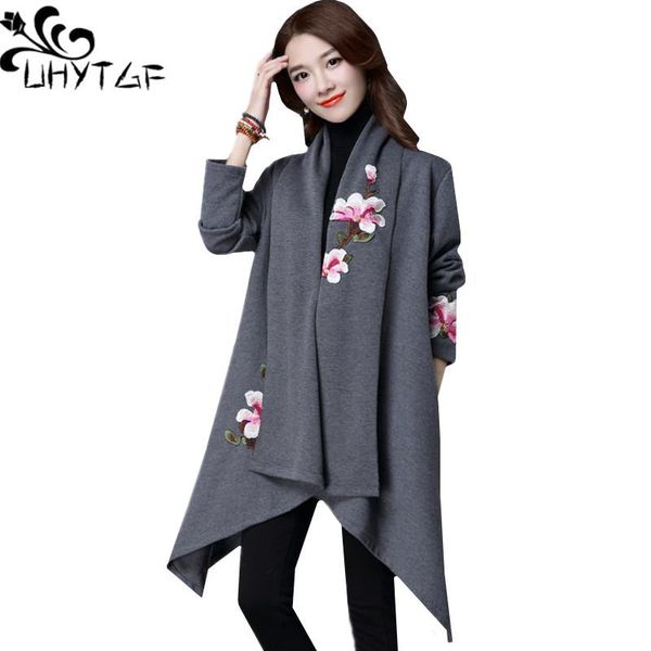 

women's trench coats uhytgf autumn coat for women fashion embroidery cardigan long outerwear retro sleeve plus size windbreaker 854, Tan;black