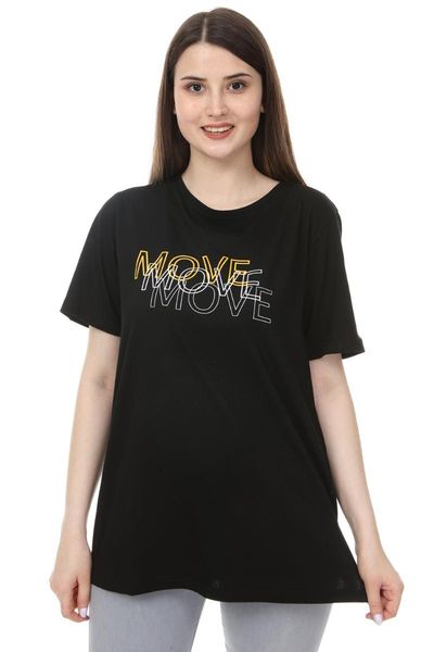 

women's t-shirt plus size o-neck print half sleeve knitted black, White