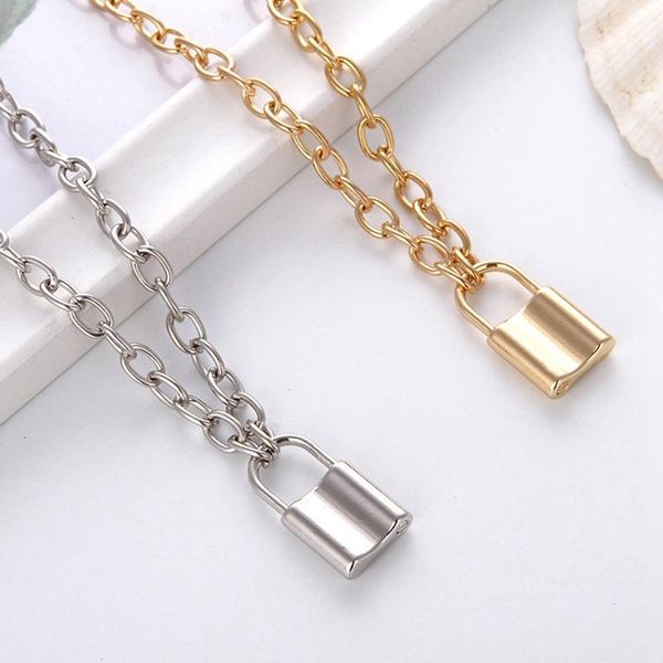 

gold silver color padlock pendant necklaces brand link chain lock