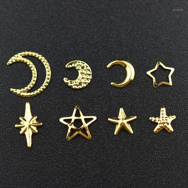 

100pcs gold star moon nail glitter charms metal slice rivet diy 3d flat back art decorations nails jewelry accessories1, Silver;gold