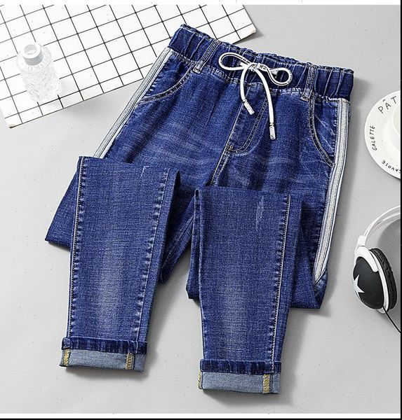 

fall large size stretch womens jeans fat mm harlan was thin and versatile feet pants 1601, Blue