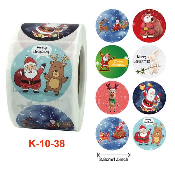 

gift wrap christmas stickers roll 1.5inches santa claus round labels 500-count for envelopes bags holiday decor pegatinas