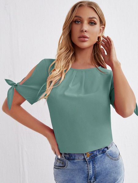 

solid self-tie split sleeve c0ph#, White