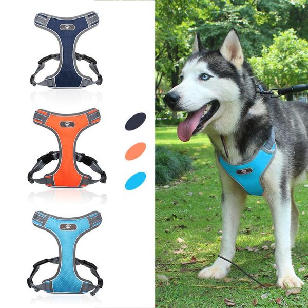 

dog collars & leashes breathable reflective pet harness vest adjustable accessories mesh harnesses for medium large breast-band