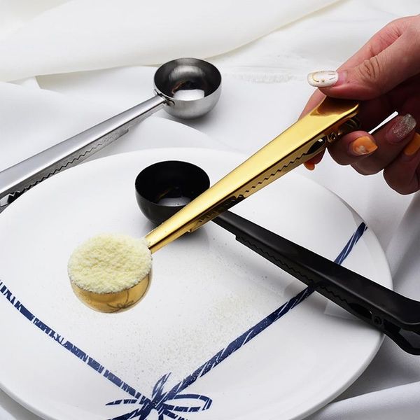 

forks 2 in 1 coffee spoon stainless steel kitchen sealing clip metal accessories recipient cafe expresso cucharilla decor tool