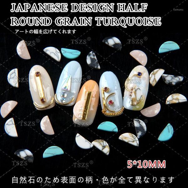 

25pcs/lot arrive japanese 5*10mm half round stone turkey crack turquoise metal alloy manicure nail art decorations1, Silver;gold
