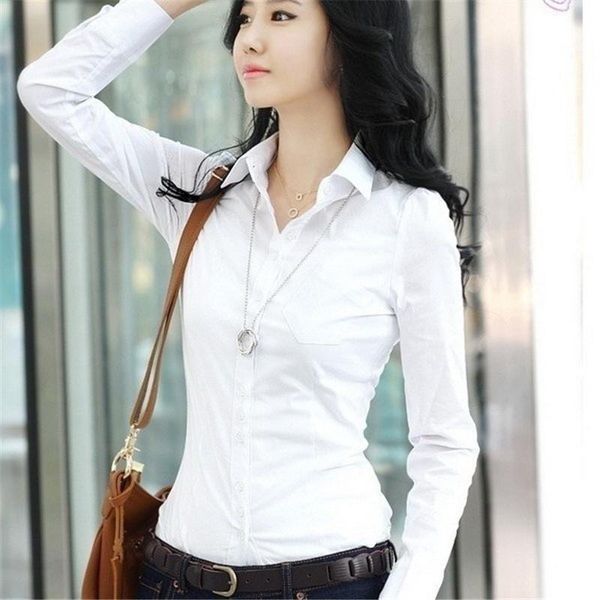 

women's blouses & shirts spring korea women long sleeve white shirt female lady's casual lapel slim workwear ol blouse