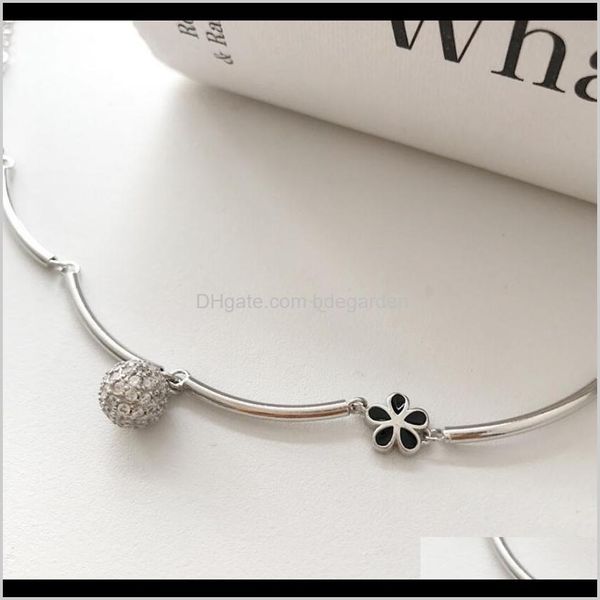 

bangle drop delivery 2021 jewelry s925 sterling sier mini petals small ball pendant bracelets for women fashion 0nvye, Black
