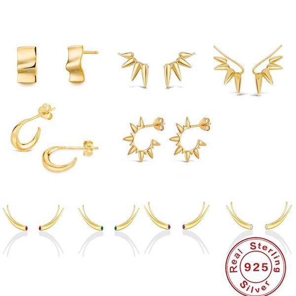 

stud canner golssy horn waves earring for women pendientesÂ plataÂ 925 piercing 925 sterling silver simple dating, Golden;silver