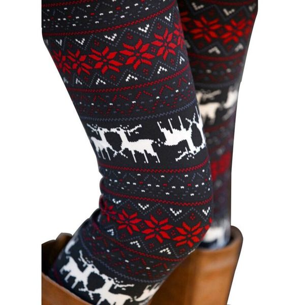 

women's leggings christmas print women slim fit elastic pants elk snowflakes striped harajuke female flowers xmas gifts, Black