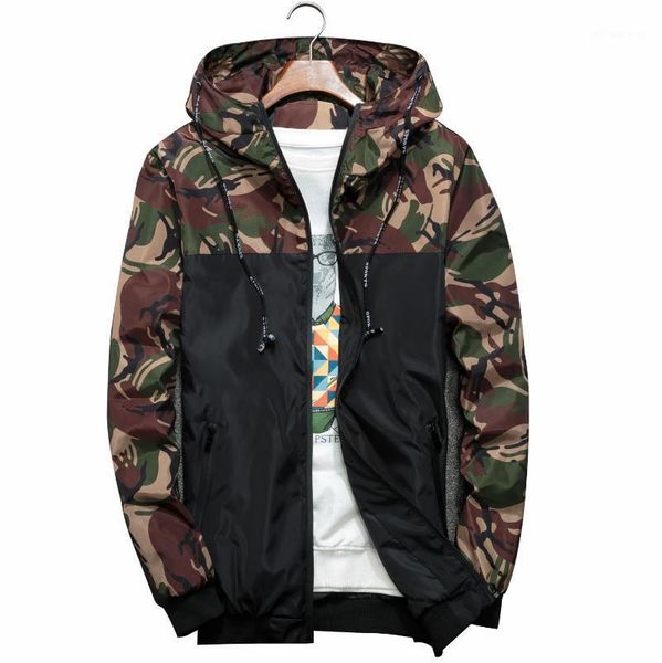 

men's jackets 2021 spring autumn camouflage military hooded coats casual zipper male windbreaker men brand clothing, Black;brown