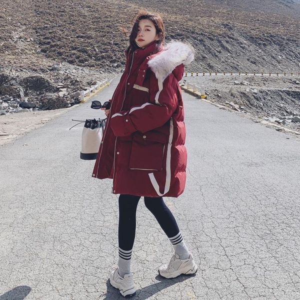 

women's down & parkas jackets for women 2021 warm raccoon fur collar coats famale hooded thicken ladies korean overcoats manteau femme, Black