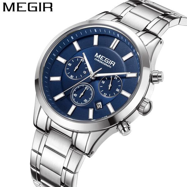 

wristwatches megir watch men waterproof chronograph military army male clock stainless steel man sport wristwatch gift 2150, Slivery;brown